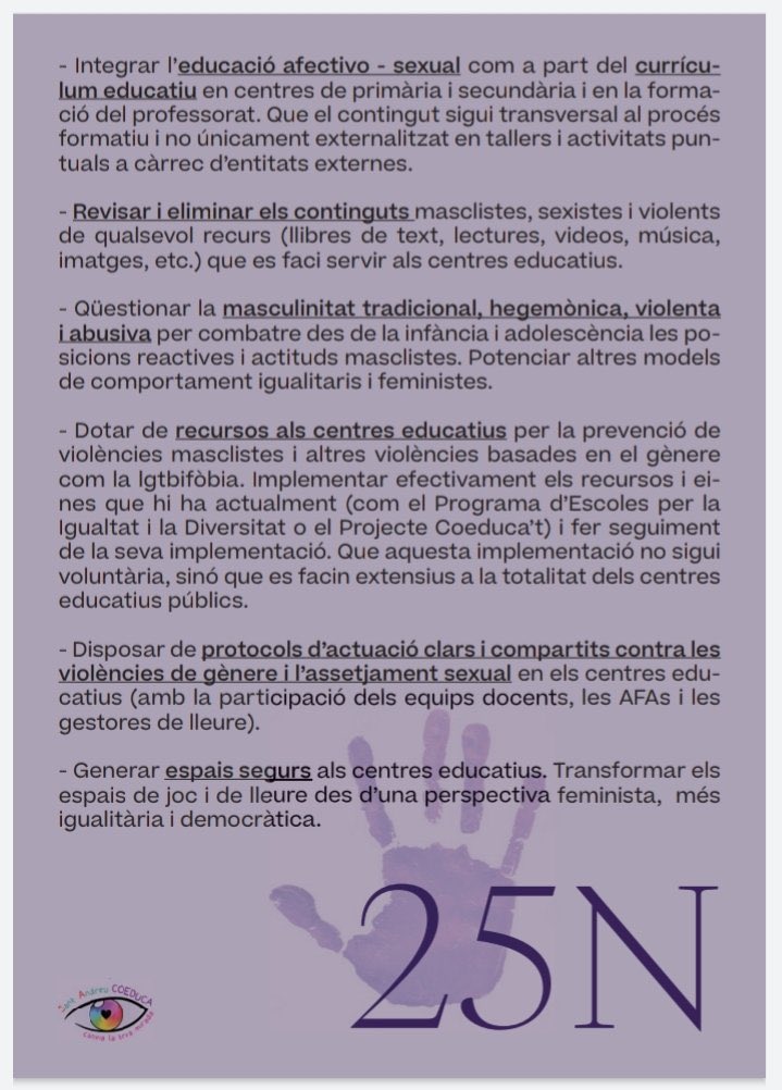 AFAanglesola's tweet photo. Des de l'@AFAanglesola ens adherim al  📰 Manifest Unitari en Defensa d'una Educació Coeducativa a les Aules!

“Abordem el problema des de l’educació 💪 empoderem a les nenes i permetem que creixin en valors d’igualtat i respecte"

#25N #escolesfeministes #ViolenciesMasclistes https://t.co/A8pDnVnGGD