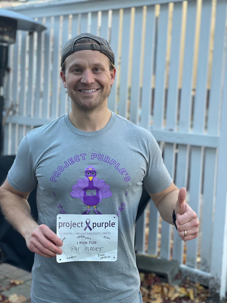JoshMadej's tweet photo. It was a cold morning in Boston, but I made it outside and successfully participated in the @projectpurple Virtual Turkey Run to honor my mom and to help raise awareness for pancreatic cancer #pancan #PancreaticCancerAwarenessMonth #carestry #PancreaticCancer #Caregivers https://t.co/Y8BH2eLeqT