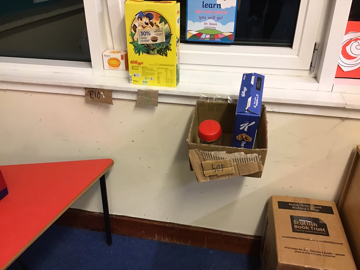BainMiss's tweet photo. In The Primary Shop you will find a wide range of products which have been priced, a set of scales, a fridge and a post box just outside. @FernieleaSchool 2/3 https://t.co/sentNPaZxx