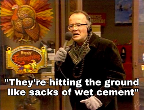 PeteFiutak's tweet image. “As God as my witness, I thought turkeys could fly.”

Simply the greatest delivered line in the history of television.

Happy Thanksgiving everyone.