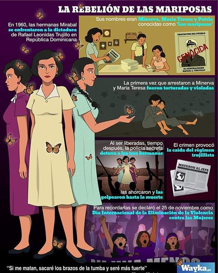 emergentesmedio's tweet photo. La rebelión de las Mariposas!

Un día como hoy, en 1960, fueron asesinadas las hermanas Patria, Minerva y María Teresa Mirabal, quienes se enfrentaron a la dictadura de Trujillo en República Dominicana.

25 de Noviembre:  #DiaContralaViolenciadeGenero https://t.co/A89PnN6xUj