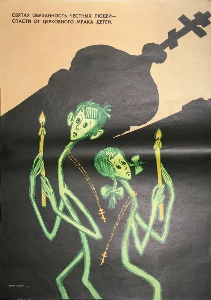 ChasePadusniak's tweet image. This anti-religious Soviet poster looks so good it’s hard to be mad about it