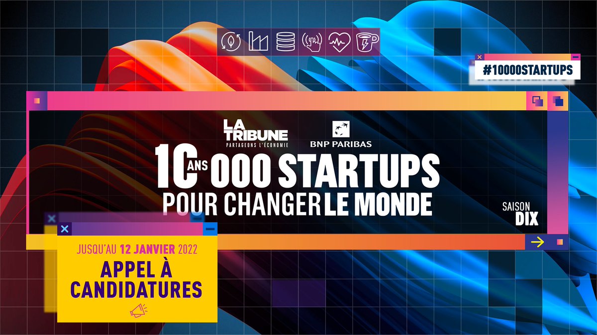 📢 Vous êtes une Startup innovante ?
#10000STARTUPS recherche de nouvelles pépites pour sa 10e saison ! Jusqu'au 12.01.2022, candidatez au plus grand #concours de #Startups de France et tentez de gagner 100K d'espace publicitaire au sein de <a href="/LaTribune/">La Tribune</a> 👉10kstartups-pour-changer-le-monde.fr