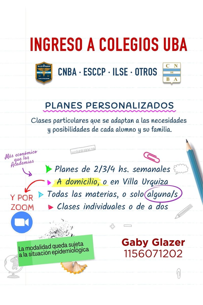 Padres y madres de tuiter! si están pensando que sus hijos hagan el Ingreso al CNBA/Pelle en el 2022, no duden en consultarme para prepararlos. Las clases van a ser de modalidad mixta y se ajustarán a la necesidad de cada alumno/flia. Escríbanme y charlamos sin compromiso!