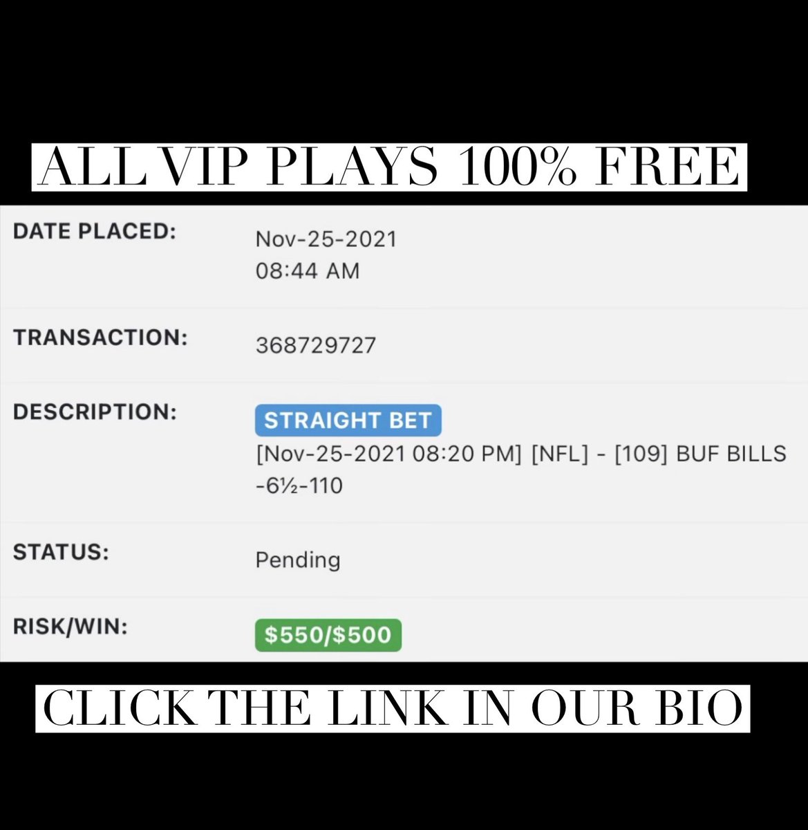 handicappingmar's tweet photo. 🚨 VIP PLAY BUFFALO BILLS -6 1/2💰 

Click for ALL VIP Plays FREE! ⬇️

https://t.co/xoCu1rbDcJ

You will receive ALL VIP Plays everyday FREE!

VIP PLAYS 60% CAREER!

#GamblingTwitter #sportsbettor #sportsbetting https://t.co/nL8waDO2mt
