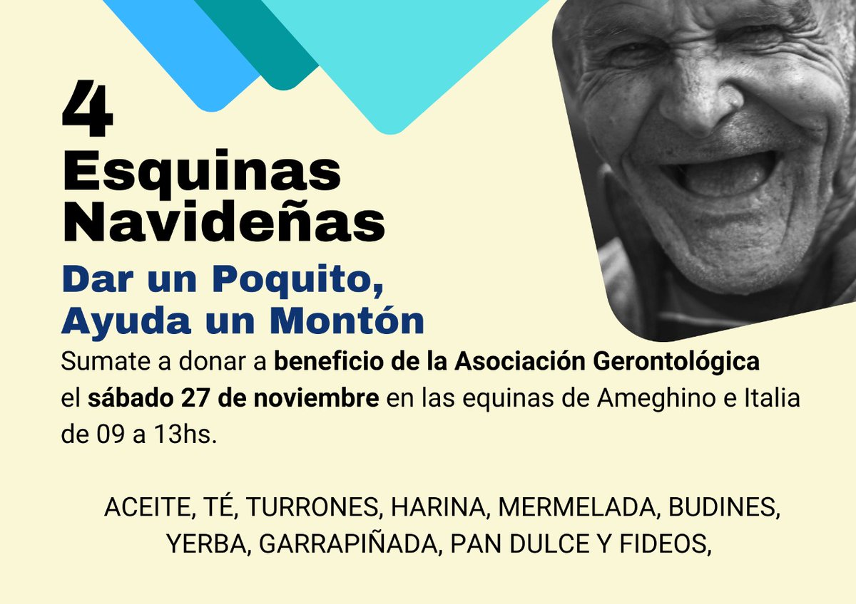 Canal2JMaria's tweet photo. #Locales Se realizará este sábado la actividad "4 Esquinas Navideñas”, a beneficio de la Asociación Gerontológica Jesús María. Será en las esquinas de calles Ameghino e Italia de 9 a 13 horas. Se recibirán alimentos no perecederos y navideños.

¡Sumate! 💪 https://t.co/X3wenE6CyL