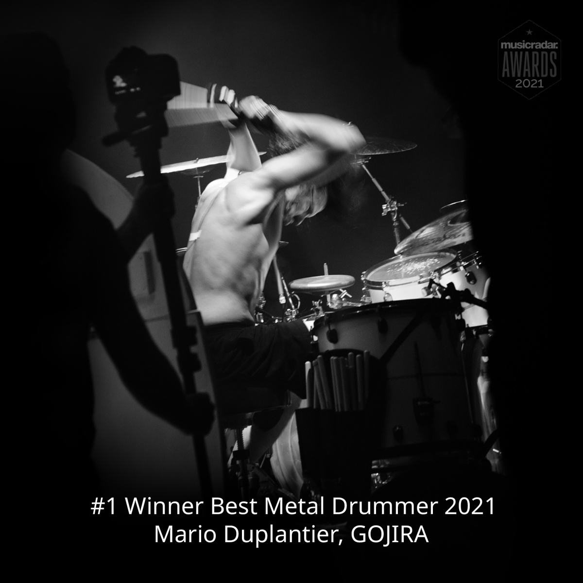 GojiraMusic's tweet photo. Thank you for all who voted for Mario! #musicradarawards2021 @TAMAofficial  @ZildjianCompany  @remopercussion 

 pic by @fiazfarrelly https://t.co/5TfSoK9uvA