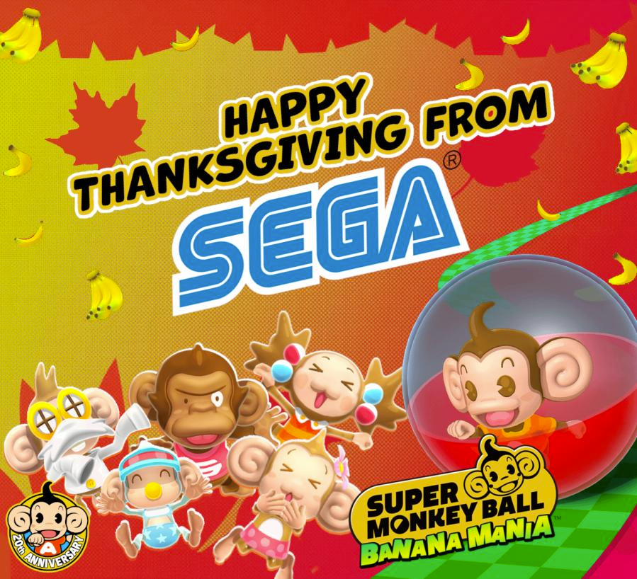 I'm thankful to <a href="/SEGA/">SEGA</a> <a href="/SEGA_Europe/">SEGA Europe - WE'VE MOVED!</a> <a href="/SEGAForever/">SEGA Forever</a> <a href="/SuperMonkeyBall/">Super Monkey Ball</a> , for giving back on Thanksgiving!

They've supplied me with a few (global) Xbox/PC keys of Super Monkey Ball Banana Mania w/DLC.

Want to win one? Follow me, retweet this tweet. You're entered.

#HappyThanksgiving