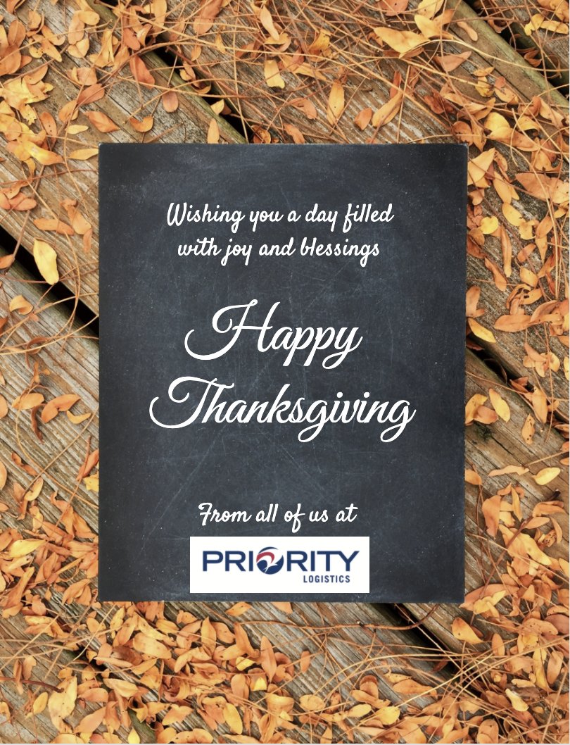 prioritylogists's tweet photo. No Thanksgiving would be complete without thanking the people who make Priority Logistics so special. Thank you to our clients who trust us to deliver their supply chain. Thank you to our employees who each work so diligently to make sure our clients are happy.
Priority Logistics https://t.co/7W1TsFRGKS