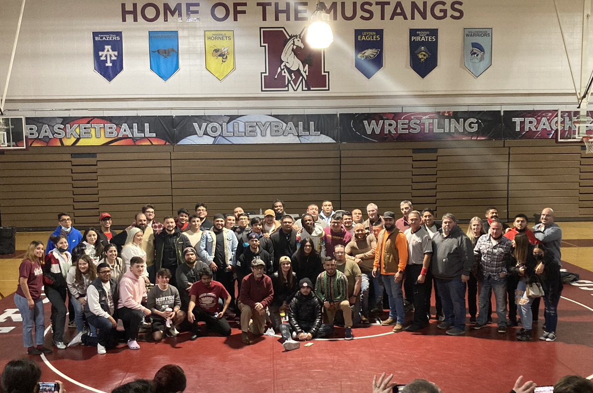 MrsPhillyG's tweet photo. We’ve been going to Morton Wrestling Alumni Night for years because of Jorge but last night Cole was there for his first one! And what a great night to honor Coach Castro! #mortonpride #onceamustangalwaysamustang https://t.co/htRcaQOScF