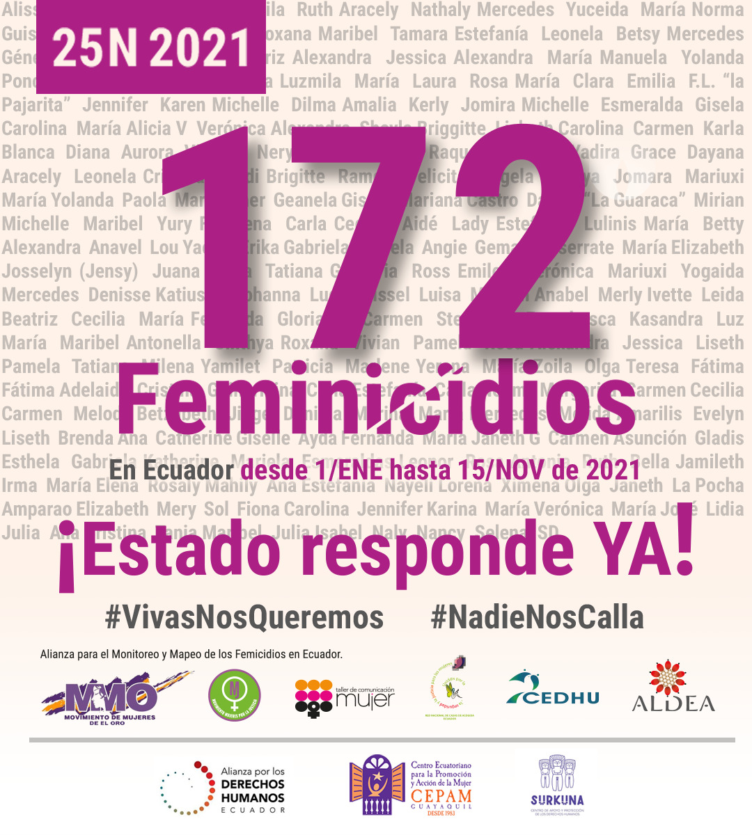 #25N Todavía no acaba el año y se registra el mayor número de #Feminicidios de la historia del Ecuador. 
🖤Cifras escalofriantes y desgarradoras
172 muertes violentas 
5 adultas mayores
5 embarazadas
11 niñas y adolescentes
1022 del 2014 al 2021
#EstadoRespondeYA #NadieNosCalla💜