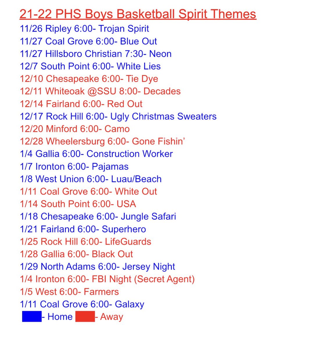 Here is our 2021-22 Portsmouth High School Cheer Section Themes!