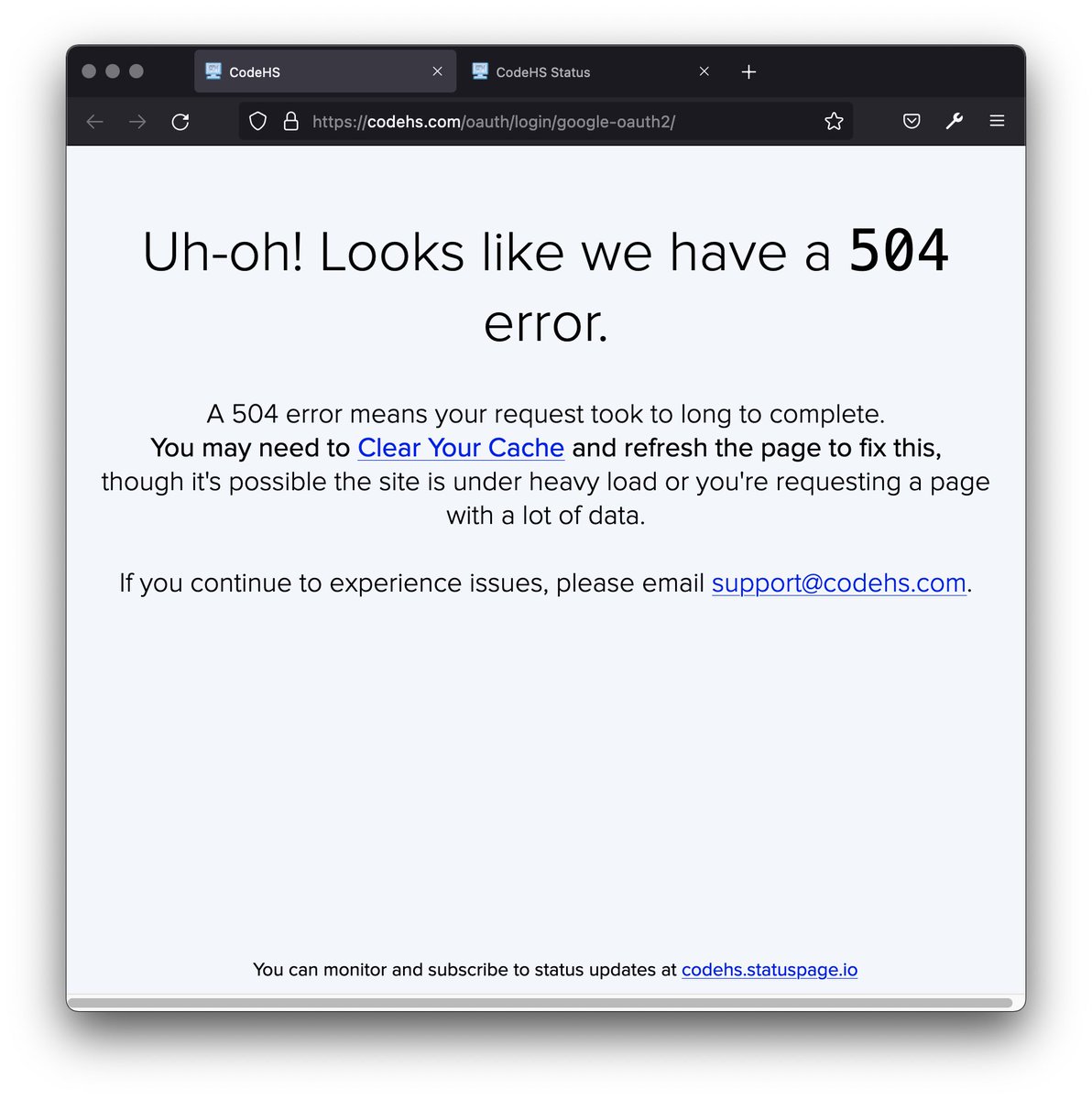 STVFF0RD's tweet photo. @CodeHS trying to catch up on some work this holiday morning. It seems the site is down. https://t.co/xjV6zknc98