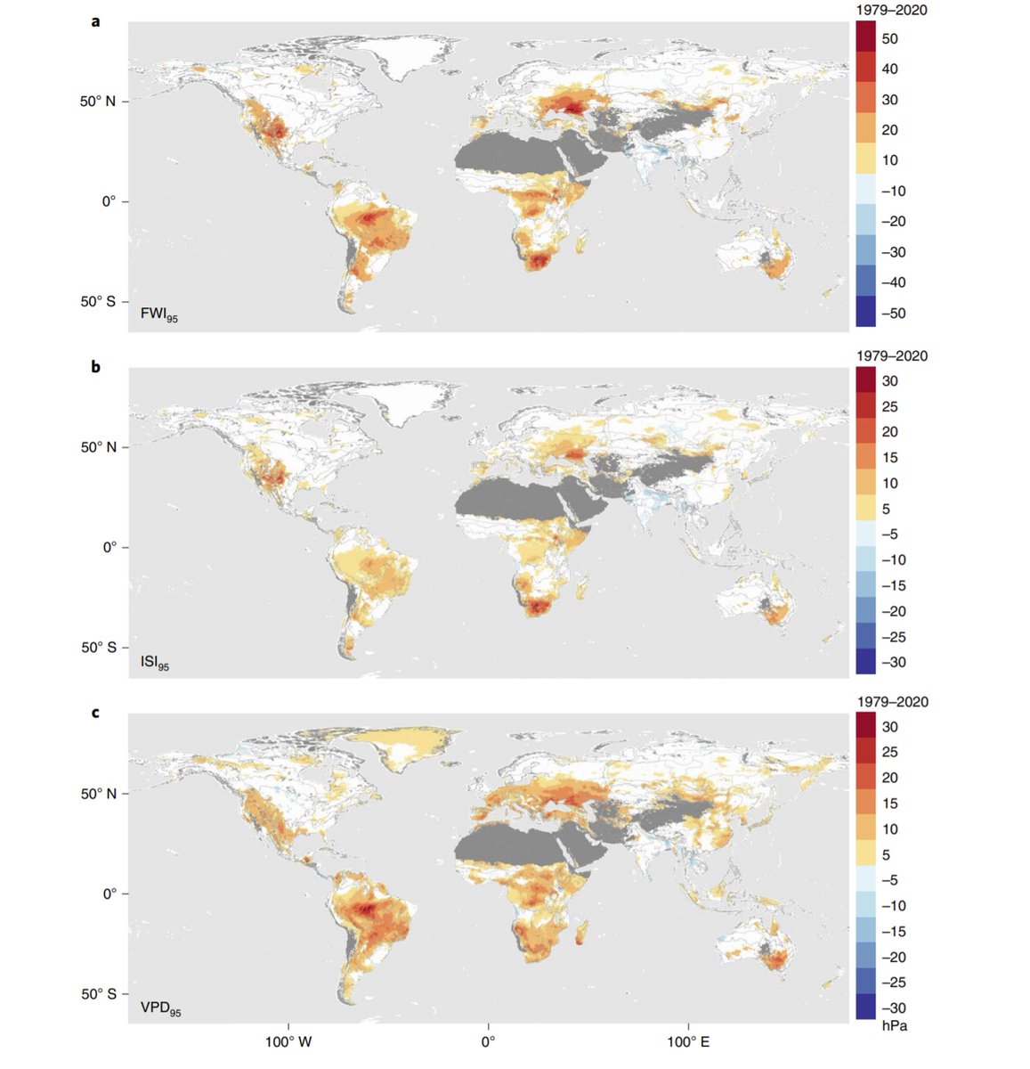New paper out in <a href="/NatureClimate/">NatureClimate</a> - Observed increases in extreme fire weather driven by atmospheric humidity and temperature. Extreme fire weather is increasing in many regions. nature.com/articles/s4155…