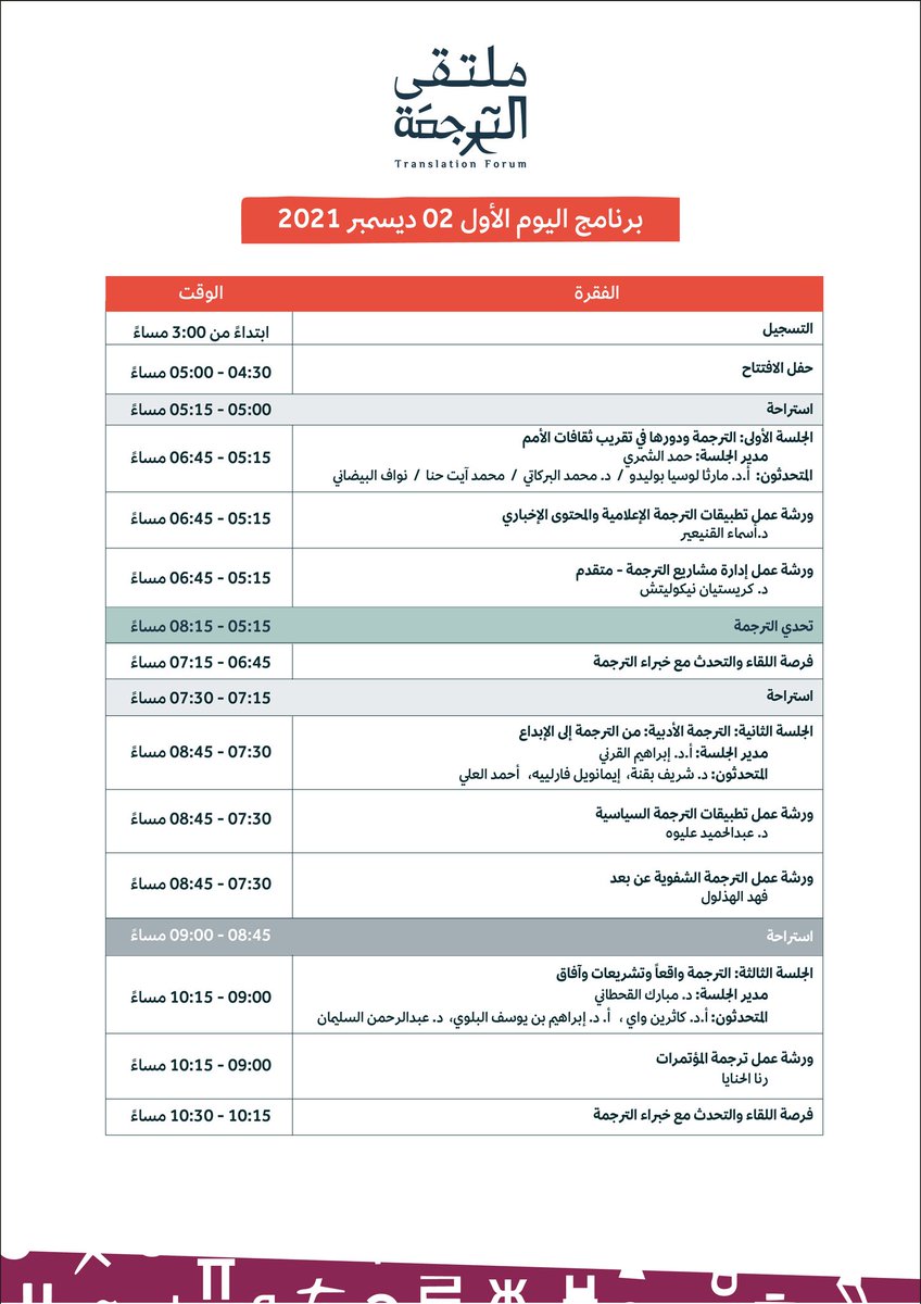 SATranslators's tweet photo. أعلنت هيئة الأدب والنشر والترجمة عن البرنامج اليومي لملتقى الترجمة القادم 
@MOCLiterature

#ملتقى_الترجمة
محاور ثرية و مشوقة لكل مترجم ومهتم 
https://t.co/zvtTQ6Eszz https://t.co/dggL2fU0SO