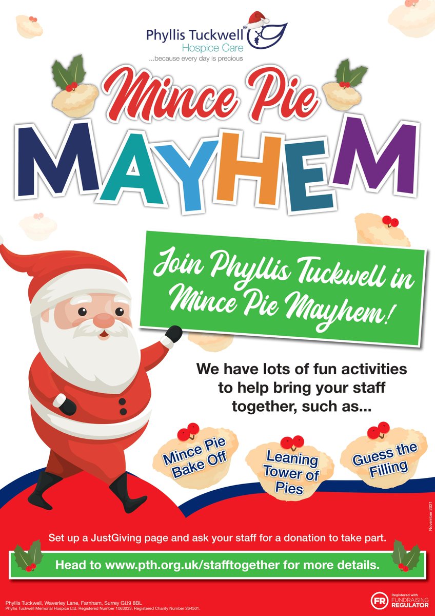 Hey @DCSLGuideSmiths Join Phyllis Tuckwell in some Mince Pie Mayhem this Christmas.

We have loads of Fun activities based around the humble Mince pie to make your staff smile and help bring them together. If you would like to take part simply head to pth.org.uk/stafftogether