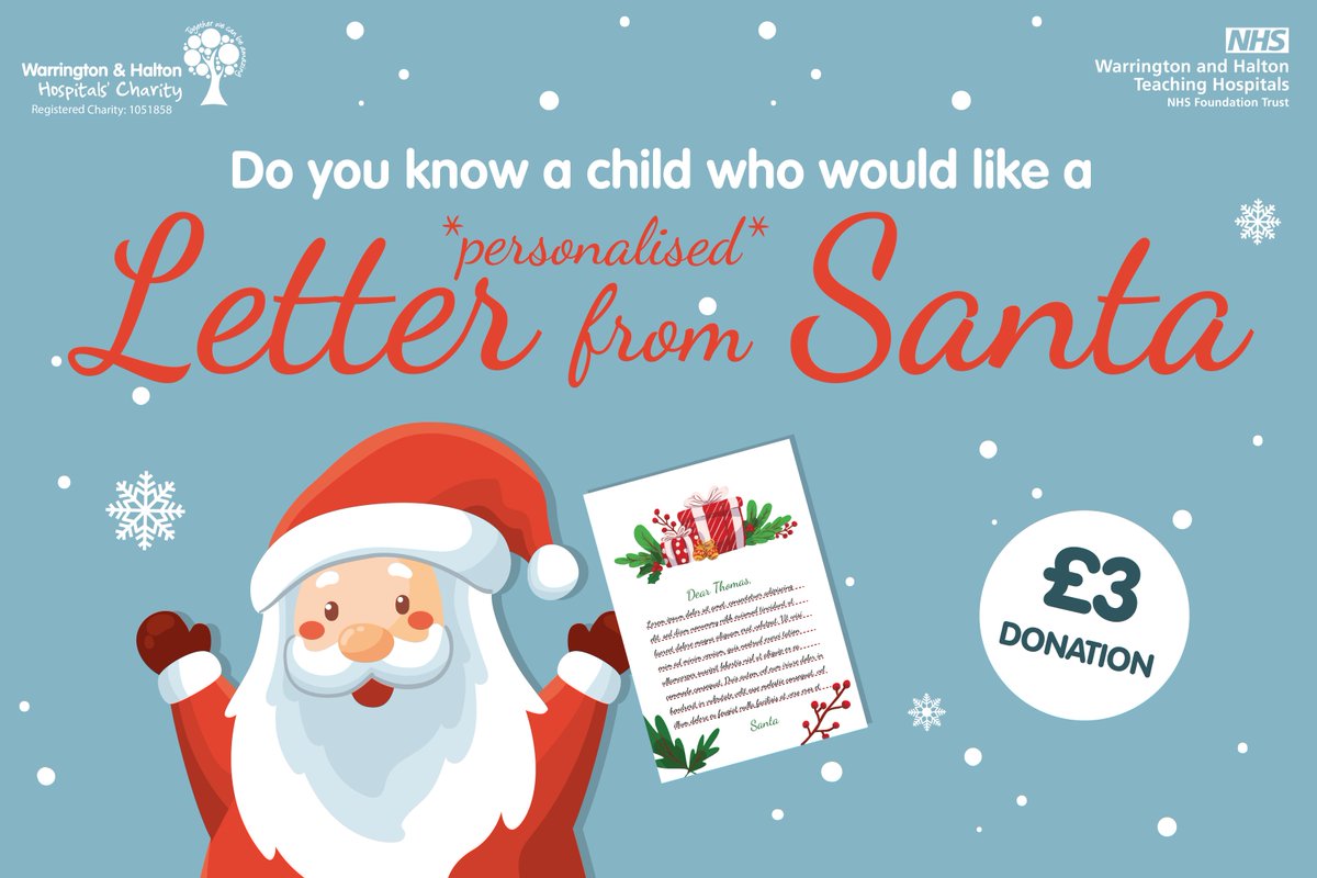 WHHCharity's tweet photo. Do you know a child that would like a *personalised* letter from Santa? 🎅🏻

Well, you may just be in luck, as WHH Charity is providing personalised letters for all children... and all for just a small donation of £3 per letter.

Get yours here: https://t.co/koNDuaNtKA https://t.co/S7trOWWBkv
