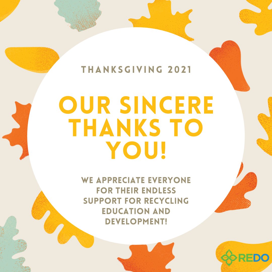 RedoRight's tweet photo. Thank you all for your endless support for recycling education and development! We couldn't do it without you! Check out our Facebook page for our current fundraisers!

#redo #recycleright #happythanksgiving #givethanks https://t.co/ELltyXdIBL