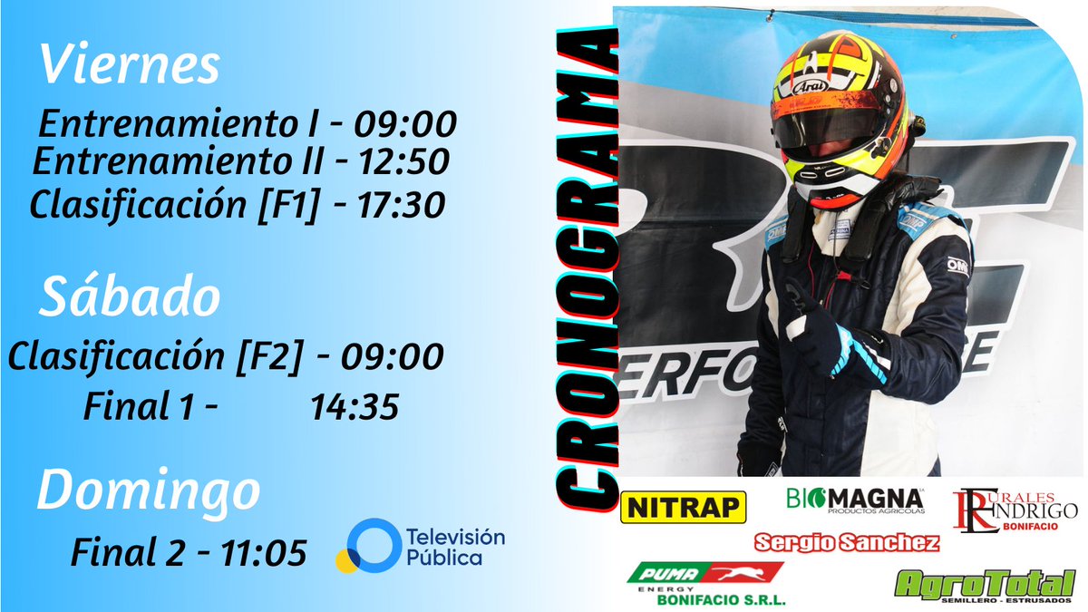 franchuluengo41's tweet photo. ⏰ Así será nuestra actividad en la última del año.
Hoy día de pruebas libres en el Circuito El Villicum, San Juan 📍
-
#FL38 | @F3Metropolitana https://t.co/FAd3KypBvm