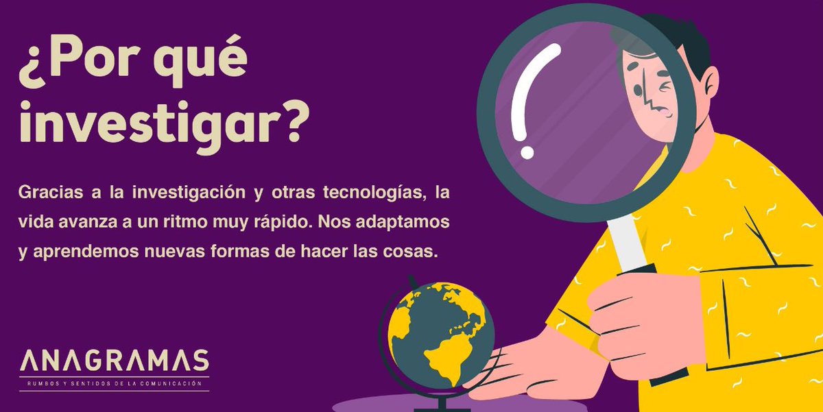 AnagramasRev's tweet photo. La curiosidad lleva a la investigación, nos volvemos curiosos, hacemos preguntas y nos sumergimos en descubrir todo lo que hay que saber. La investigación impulsa a la humanidad hacia adelante. #Comunicación #Revistacientífica #RevAnagramas #UdeM https://t.co/63vhvDWIn3