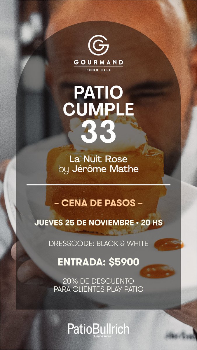 elpatiobullrich's tweet image. Cena de pasos junto al reconocido chef Jérôme Mathe en Gourmand Food Hall 🍴Reservá tu entrada en el siguiente link: pedidos.gourmandfoodhall.com/pedidos-online…