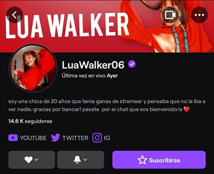 velascostreet's tweet image. Me acabo de terar que @luawalker_ ha logrado el mayor sueño de ella en twitch y es tener el PARTNER en Twitch de verdad felicidades perdón por no estar en esos momentos ya volveré 🥳🥳
Siganlaaa: twitch.tv/LuaWalker06
