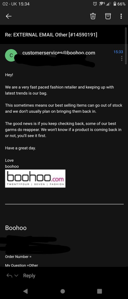 missroii's tweet photo. @boohoo_cshelp @BoohooUK how is this helpful or good customer service?? Very disappointing noone can figure out their stock control to help sell more products. #boohoo #boohoo.com #joelycett #customerservice https://t.co/LelOmDzmJS