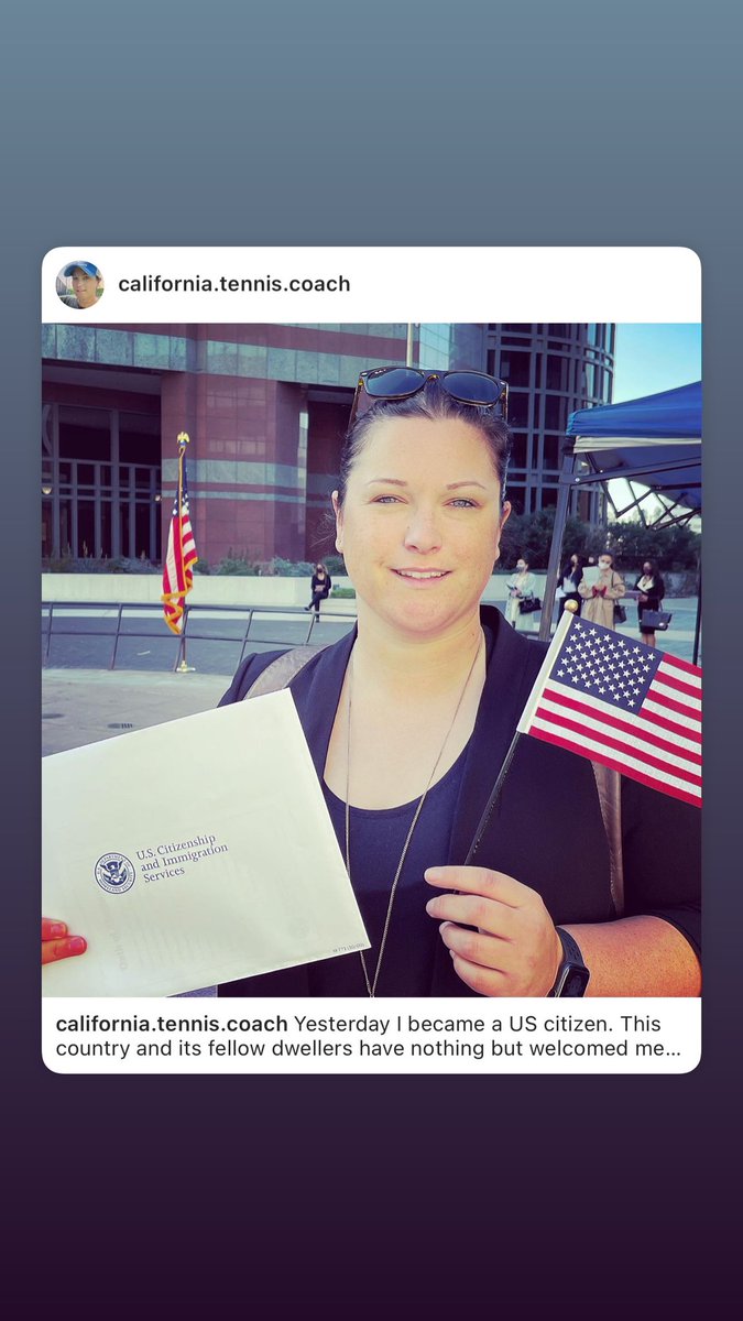 calitenniscoach's tweet photo. Yesterday I became a US citizen. I am beyond grateful for the opportunities I have had here both personally and in my career. It now means I can use my voice to vote and also travel back home to the UK for extended periods if needed without loosing my green card status.😀 https://t.co/eKwfLwhnCg