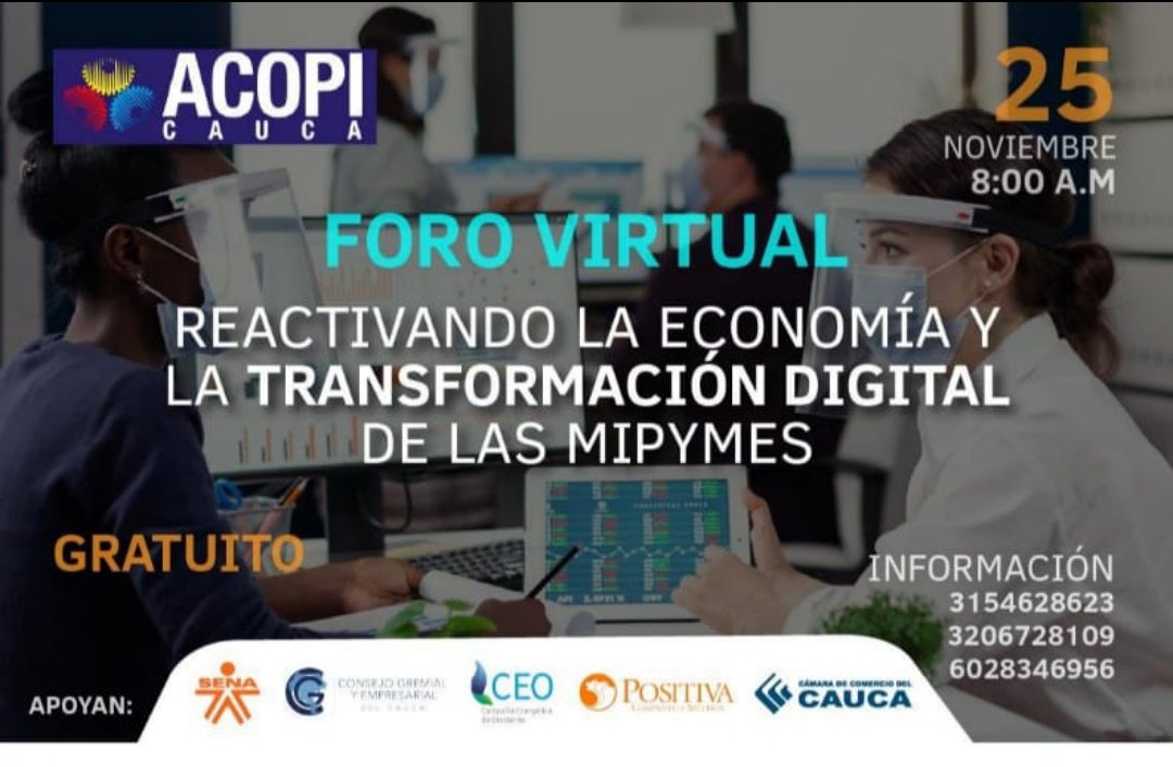🔴 ESTAMOS EN VIVO.

🤝🏻 Acopi Seccional Cauca le invita a conectarse y participar en el Foro Virtual Región Pacífico: REACTIVANDO LA ECONOMÍA Y LA TRANSFORMACIÓN DIGITAL DE LAS MIPYMES

En el siguiente enlace podrá acceder gratuitamente al evento 👉🏻:   youtube.com/watch?v=byY7Ax…