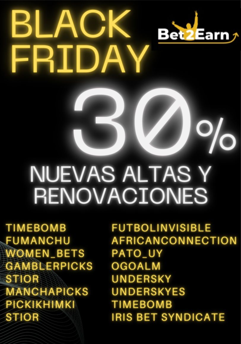 Bet2Earn's tweet photo. 🚀 #BlackFriday  Bet2Earn ⚫️

‼️ DESCUENTOS del 30% en los mejores TIPSTERS PREMIUM del planeta 🌏‼️

🗓️ Hasta el domingo 28 a las 00:00 🛒👇  

https://t.co/YZyi1HxSCJ

🎁 SORTEO de 5 PLAZAS PREMIUM de 1 mes para el tipsters que elijas ENTRE TODOS LOS RTs ✅ https://t.co/QrKMLx5aD8