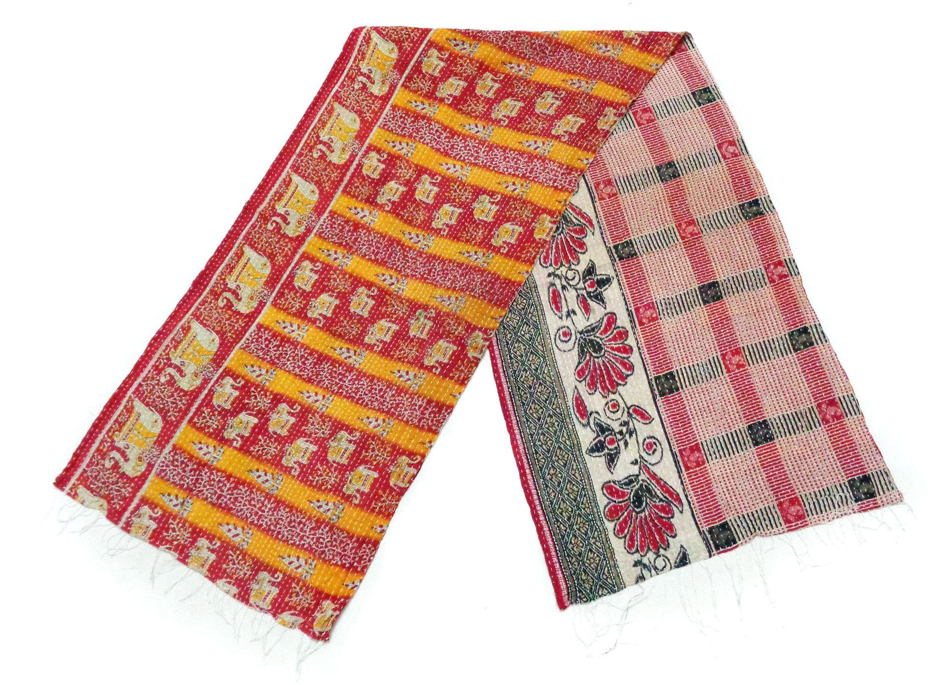 Vintage Reversible Kantha Cotton Scarf Hand Embroidered Bandana Women Shawl SK40