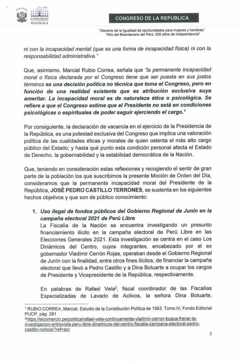 PattyChirinosVe's tweet photo. Listo. La moción de #VacanciaPedroCastillo para recuperar la gobernabilidad del país ya fue presentada. Ahora corresponde que nos unamos tod@s para cumplir la voluntad de la mayoría de peruanos. El Congreso debe actuar con moral y consciencia por la esperanza del Perú #VacanciaYa https://t.co/otwP8m9cIM