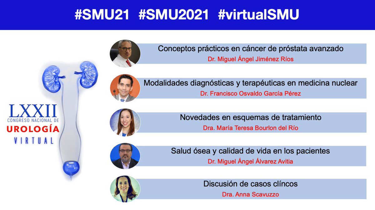📢 Los invitamos al Curso Transcongreso de Cáncer de Próstata #SMU21 📢
<a href="/EIvanBravoC/">Edgar Iván Bravo 🇲🇽😬🤘🏻</a> <a href="/EdgarLindenMD/">Linden MD</a> <a href="/MarcelaPelayo/">Marcela Pelayo M.D.</a> <a href="/AlexHermen/">Alex Hermen</a>

📅 28 Noviembre 2021
⌚7:30 - 9:00 hrs
📍💻 Salón 2
👨🏻‍🏫👩🏻‍🏫  <a href="/BourlonMaite/">Maite Bourlon</a> <a href="/alvarez_avitia/">Miguel Angel Alvarez Avitia</a> <a href="/fosvaldo/">Osvaldo Garcia</a>