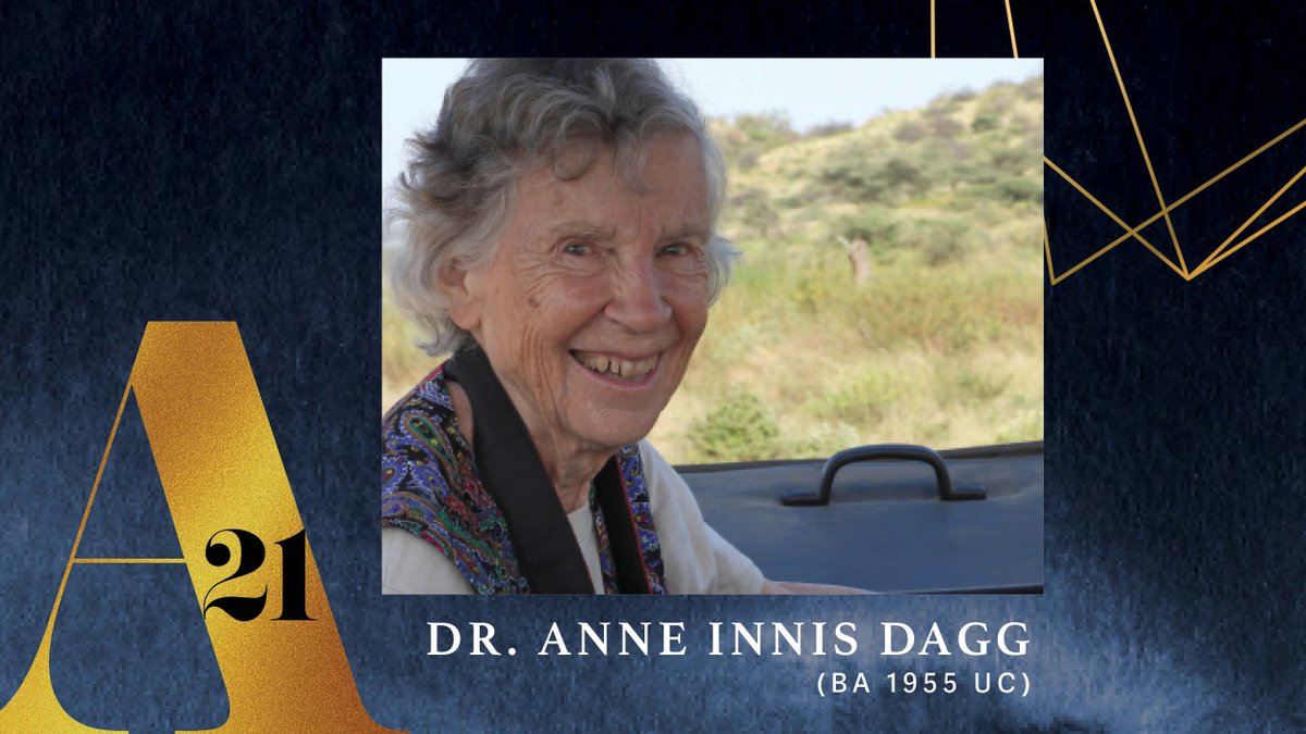 uc_alumni's tweet photo. Dr. Anne Innis Dagg (BA 1955 UC) is a pioneering wildlife biologist and advocate for women in science.
@AnneDaggMovie
@uoftalumni
@UofT
#AnneInnisDagg #TheWomanWhoLovesGiraffes
#UCAlumniOfInfluence #UCAlumniUofT https://t.co/FgXmVB5PUu