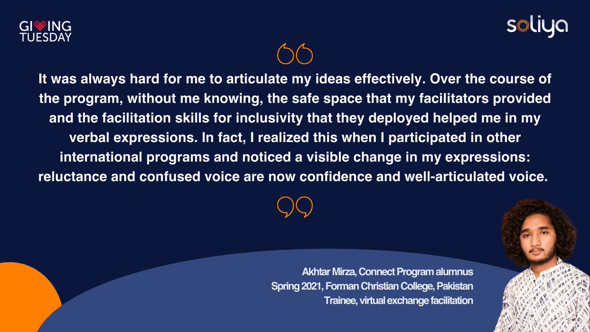 Soliya's tweet photo. By creating an #inclusive space for people across personality types, learning styles, &amp; perspectives, #VirtualExchange can inspire confidence &amp; #SelfEfficacy. Kudos to alumni who seized the moment &amp; leaned deeply into the program, taking charge of their growth 👏 #VoicesOfSoliya https://t.co/RUxm7VfP1w