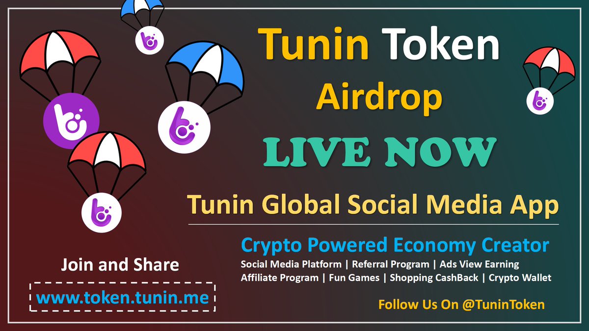 TuninToken's tweet photo. 💰 $10,000 Giveaway #Airdrop 💰

To join in 👇
🔹Follow  @TuninToken
🔹Like &amp; Retweet with hashtag #TuninToken and tag 3 friends

🔸 Download Tunin App and Claim 100 Tunin Token👇
https://t.co/Khdfi4V3FC

#Airdrops #Bitcoin #cryptocurrency #Tunin #BSCGems #BSC #Binance https://t.co/YMArJmA2Ob