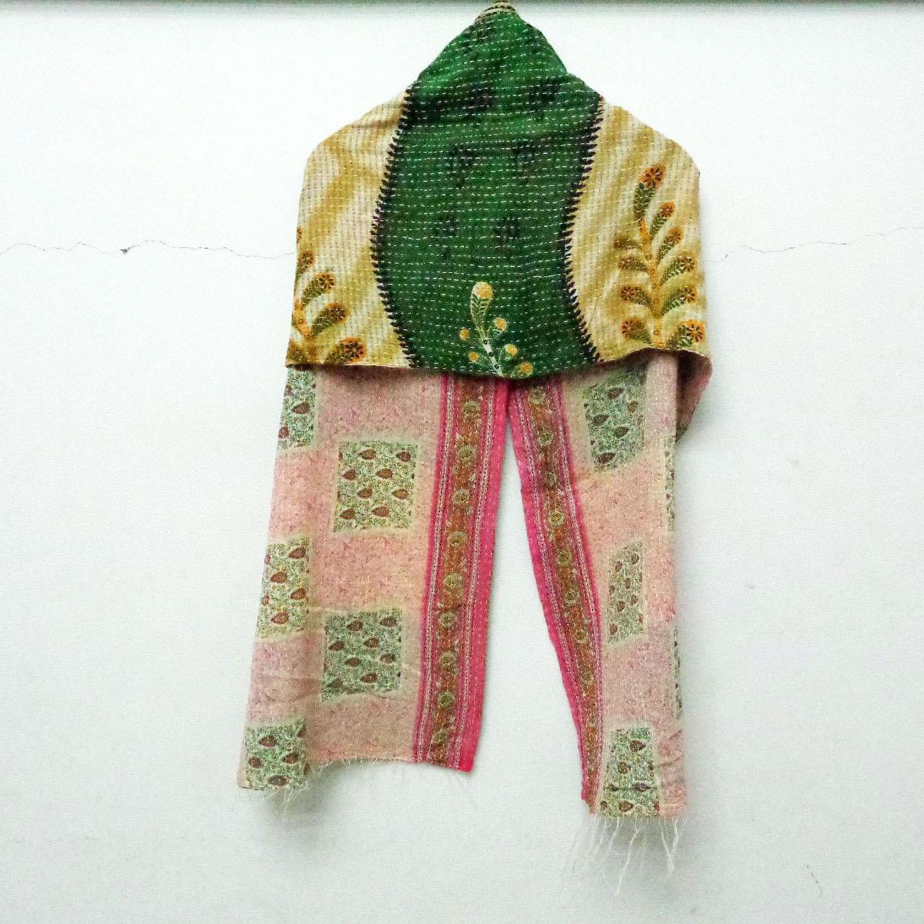 Indian Cotton Kantha Fashion Scarf Reversible Bohemian Handmade Veil Neck Wrap SK56