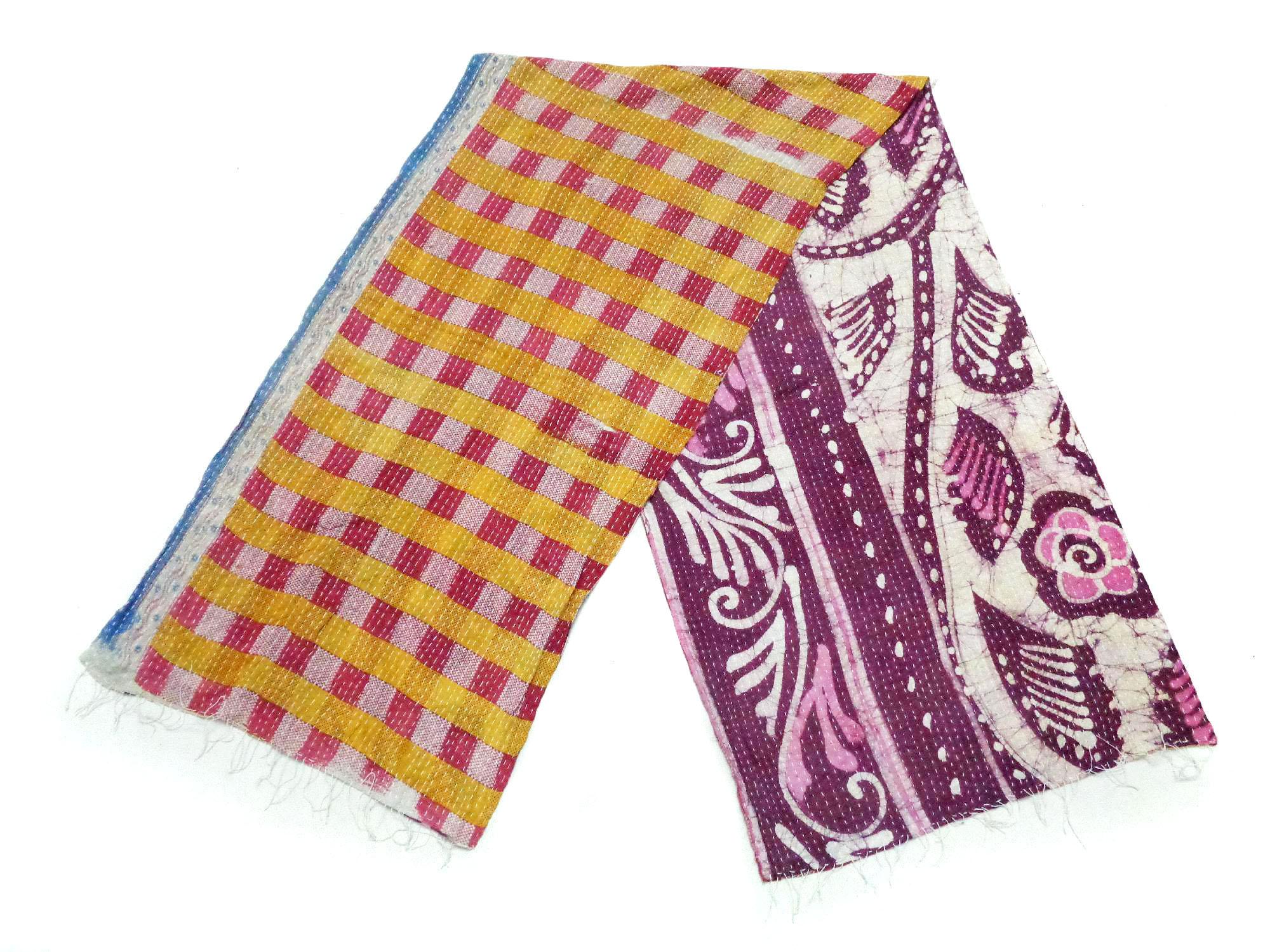 Vintage Reversible Kantha Cotton Bohemian Scarf Dupatta Women Indian Neck Wrap SK57