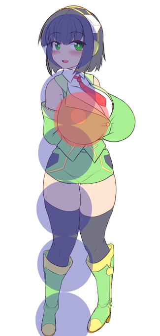 ちょっと気になったのでやってみたら、だいたい5頭身半くらいでおっぱいは顔以上頭以下くらいだった。やっぱりお乳が小さい! 