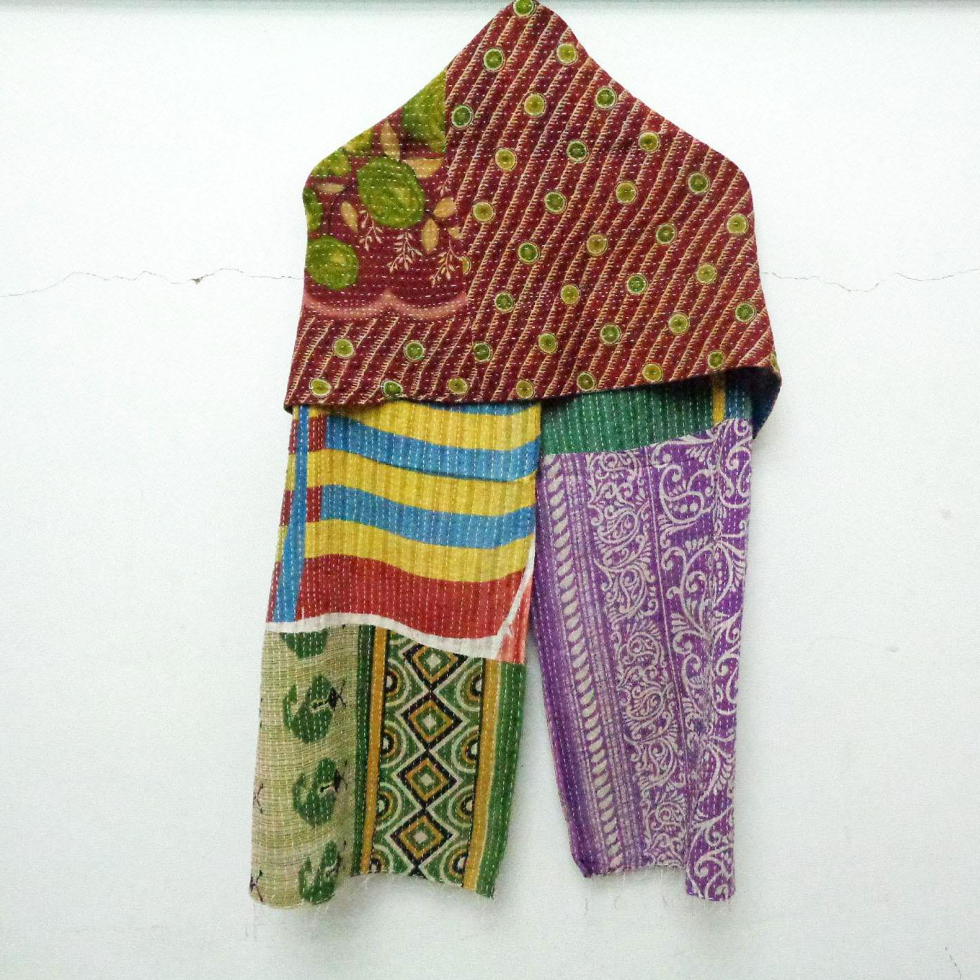 Cotton Kantha Neck Wrap Women Reversible Neckerchief Hijab Bohemian Gypsy Scarf SK78