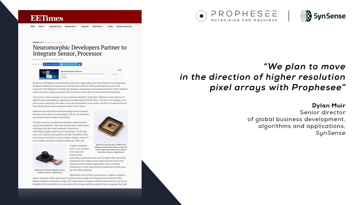 Prophesee_ai's tweet image. Thanks @sallywf @EETimes_EU for deep diving into the SynSense collaboration w/ Prophesee. The two #neuromorphic vision pioneers partnered to develop ultra-low-power solutions for implementing intelligence on the edge for #eventbasedvision applications. bit.ly/3xrjQth