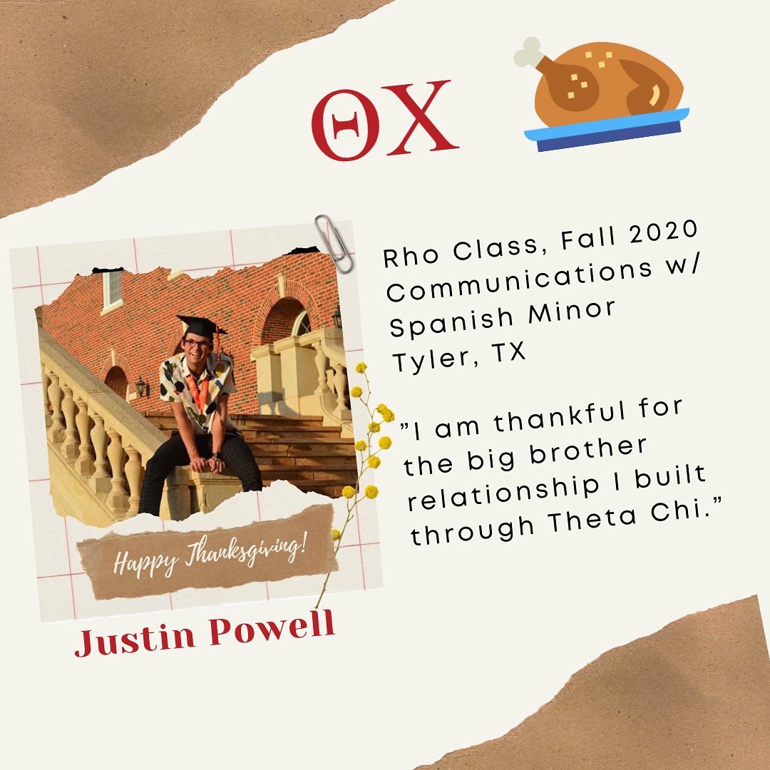 Happy Thanksgiving from the brothers of Theta Chi fraternity! We are especially grateful for our 4 graduating seniors this fall! They have put in great work over there years here and have made a lasting impact on this chapter. You will all be missed!