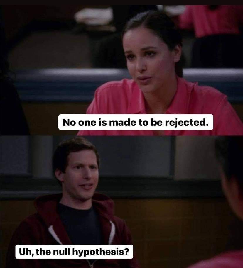 ProfPepito's tweet photo. Reject or fail to reject, there is no accept! 🤣 #stats #rstats #statseducation #memes https://t.co/XRtGi5khuf