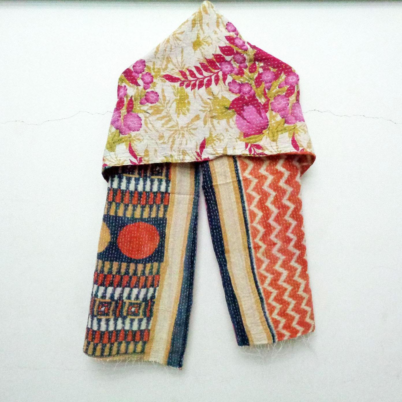 Vintage Indian Handmade Reversible Kantha Cotton Scarf Stole Dupatta Neck Wrap SK86