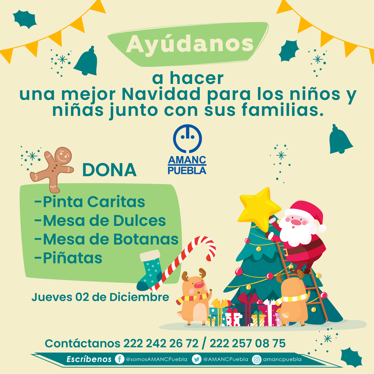AMANCPuebla's tweet photo. 📣💛¡BUSCAMOS TU AYUDA!
Los niños y niñas están esperando ese día🙌🤩🥳

Si sabes de alguien etiquetalo o si quieres ayudar ¡Contáctanos!🤜🤛
Hagámos para ellos una experiencia fantástica🥰

#Puebla #Solidaridad #Navidad #FelicesFiestas https://t.co/8adgmG62h0