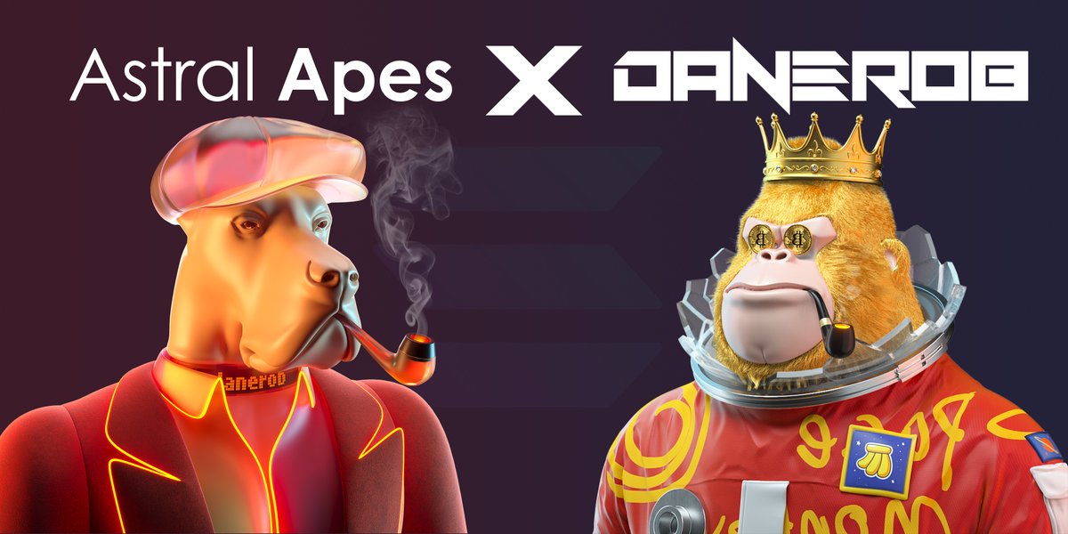 🐶Danerob Х  Astral Apes 🐵

🎁Prizes:
- 1x DANEROB 🐶
- 1x ASTRAL APE 🐵

To Enter: 
👉follow @ASTRALAPES  and <a href="/DanerobNFT/">Danerob | Megaverse in the Metaverse</a> 
❤️Like, RT &amp; Tag 2 NFT Friends
🌎Join both discords:

👉discord.gg/danerob
👉discord.gg/astralapes

Winners will be announced in 48H 🎉