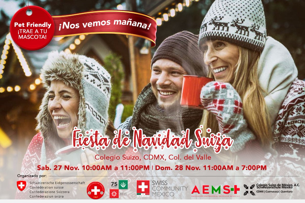 CH_Mexico's tweet photo. 🎄⭐️¡Te esperamos mañana y el domingo en la Fiesta de Navidad Suiza 🇨🇭en el Colegio Suizo en la Colonia del Valle!⭐️🎄 Encuentra tus regalos de navidad en el bazar navideño, 🎁 prueba comida típica de Suiza y disfruta de la pista de patinaje ⛸️❄️ https://t.co/Ggw0LH0eiS