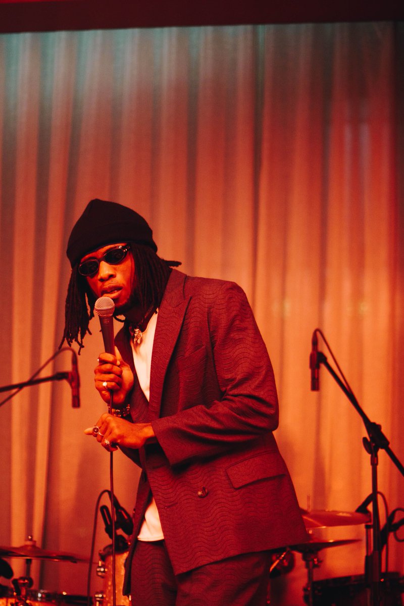obongjayar's tweet photo. We performed Sweetness in its entirety for the first time the other night and was sooo sweet 🍒 

Thank you to Soho House and @metallic_inc for making it happen, and to everyone who made it down.

@beatsbysarz is still nobodies mate.

Suited by my @LabrumLondon family. https://t.co/CdVpv7Ttnf