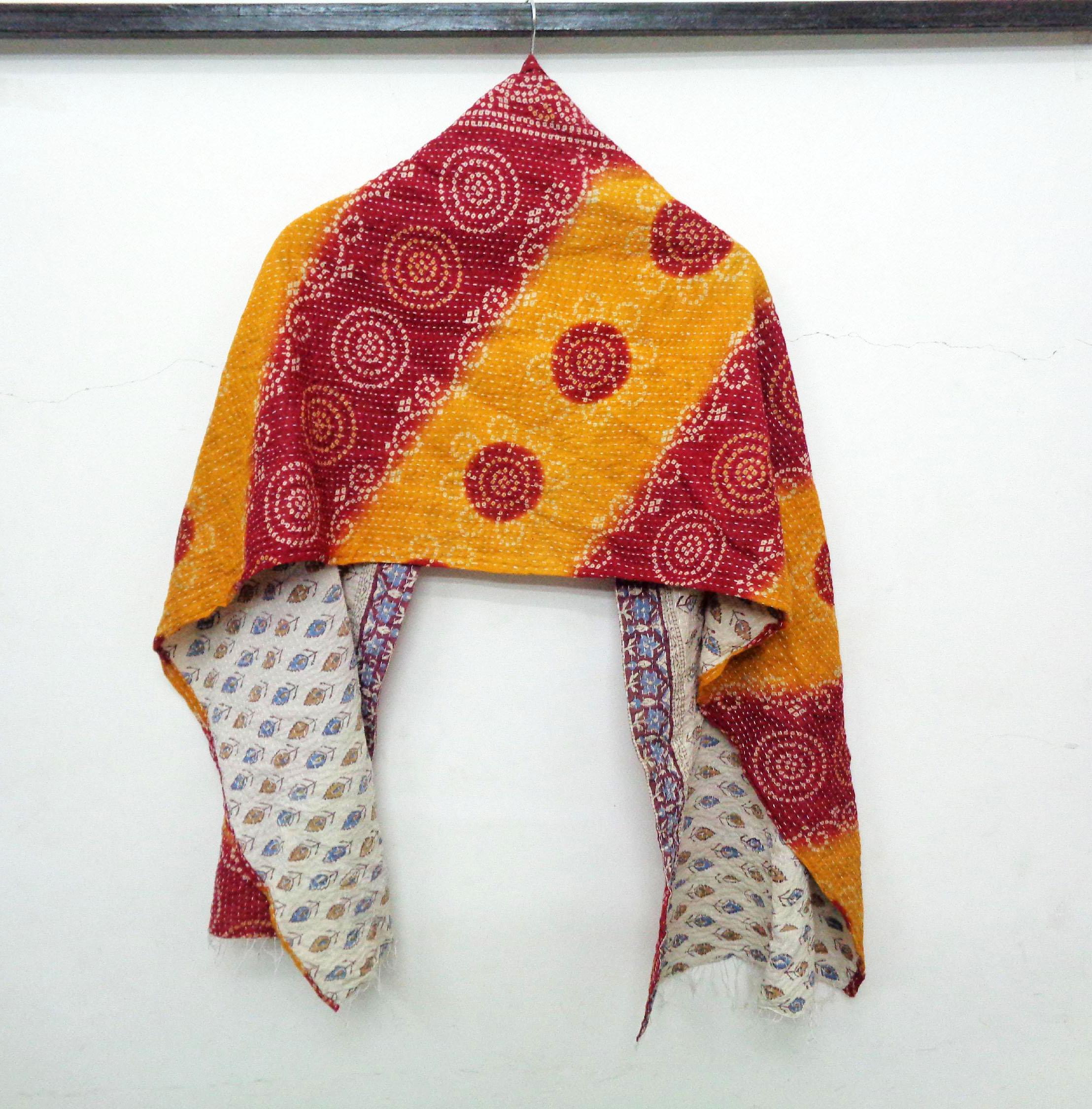 Exquisite Indian Full Kantha Hand Embroidered Long Stole Scarf Cotton SM10