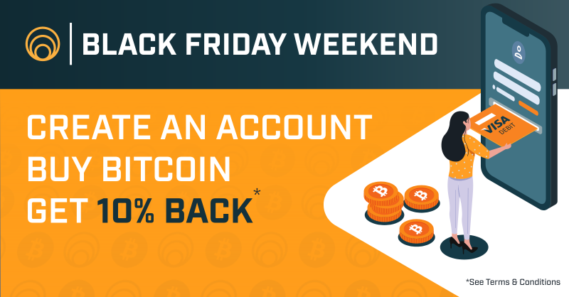 bitcoinwell's tweet photo. BITCOIN BLACK FRIDAY PROMO STARTS TOMORROW
Donโt miss out on your chance to get 10% back* in FREE #bitcoin when you make a purchase with Visa Debit. This weekend only!
*Terms & conditions apply. #blackfriday #blackfriday2021 #BlackFridayPromo #cybermonday #cybermondaypromo